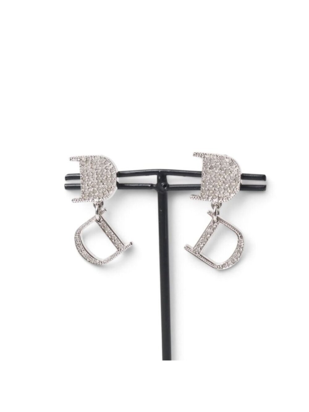 Dior Vintage Earrings D Logo Crystal Pave for Both Ears